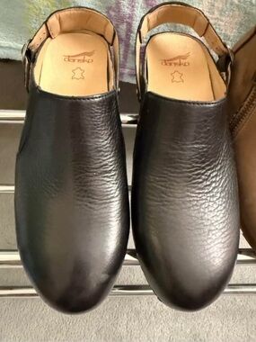 Dansko Black Leather Slip-On Clog with Slingback